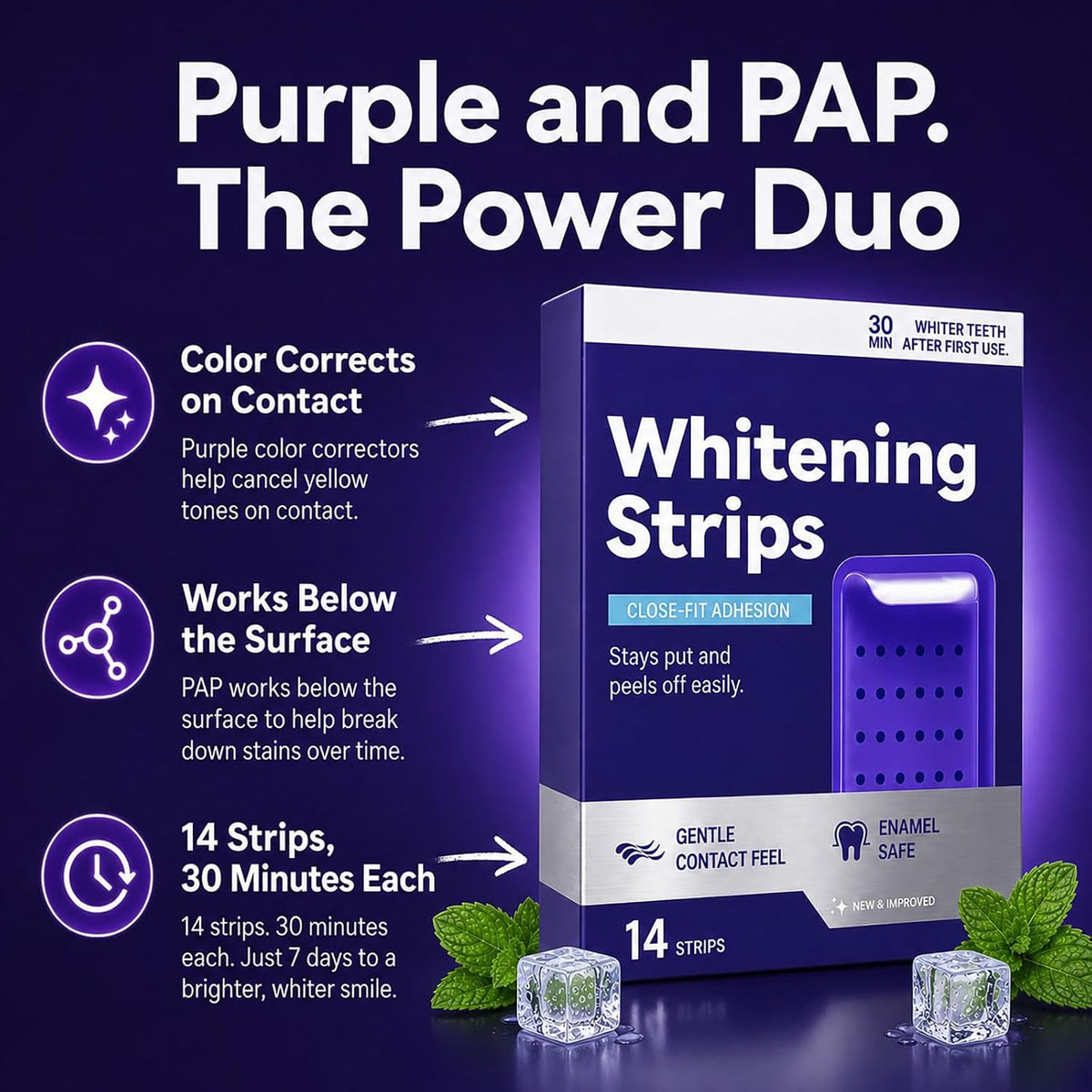 Dent Teeth Whitening Strips, Purple Teeth Whitening Strips, 14 Count Kit