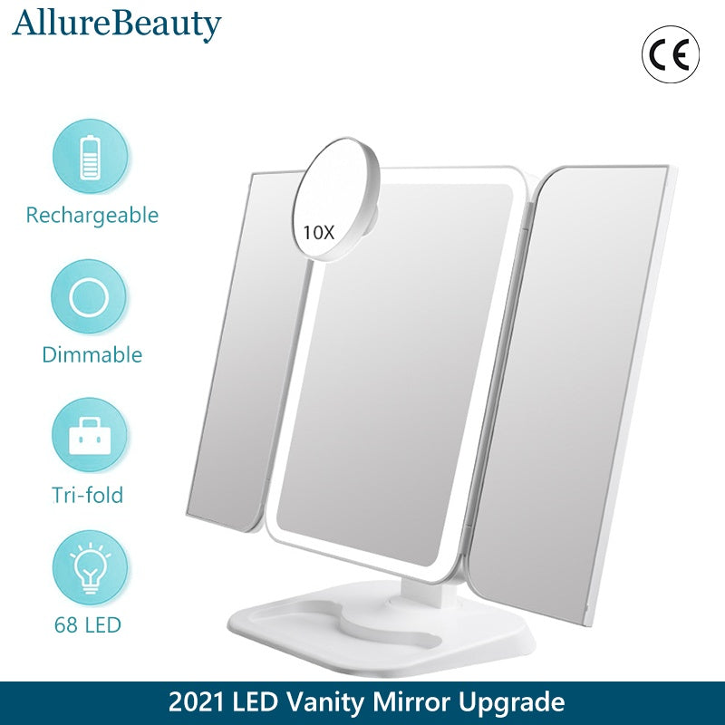 Trifold LED Makeup Mirror - product with accessories
