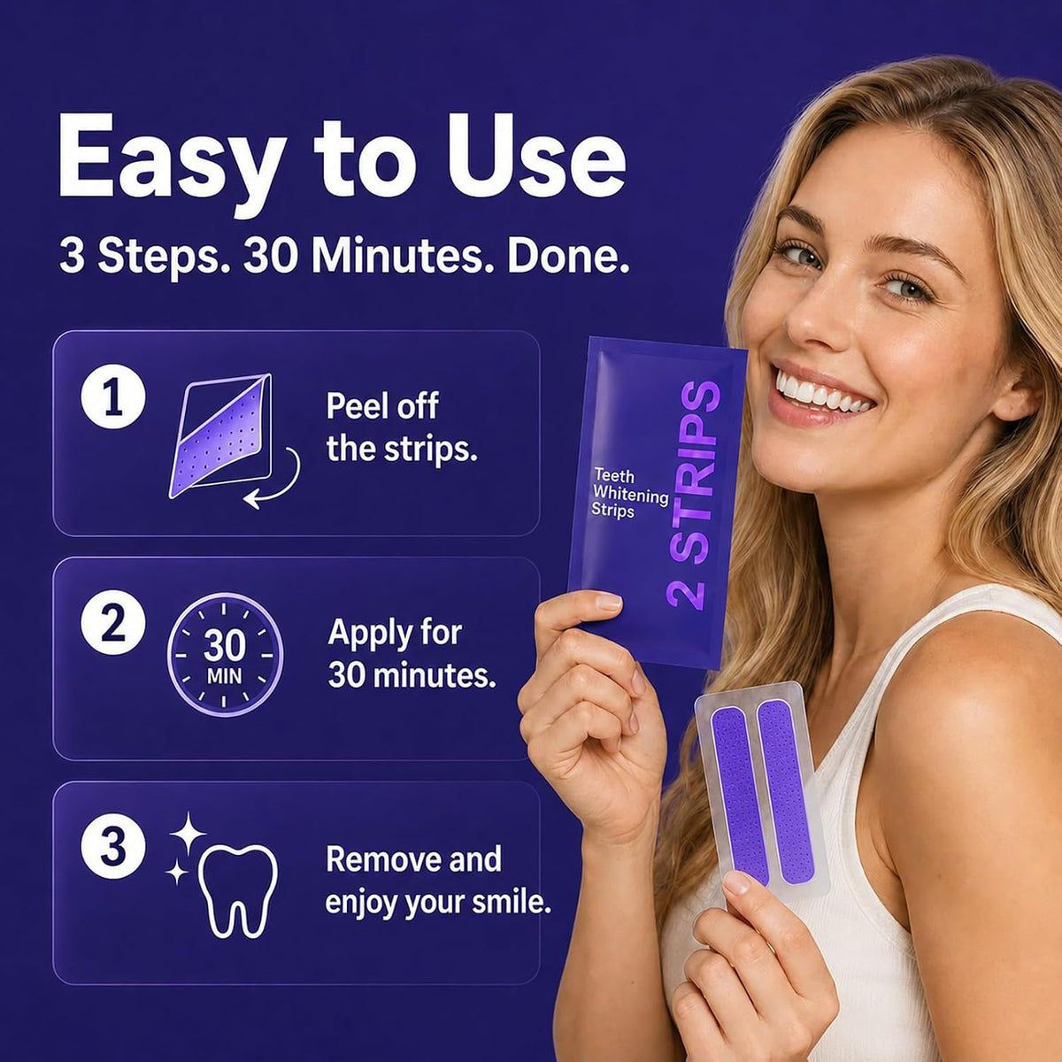 Dent Teeth Whitening Strips, Purple Teeth Whitening Strips, 14 Count Kit