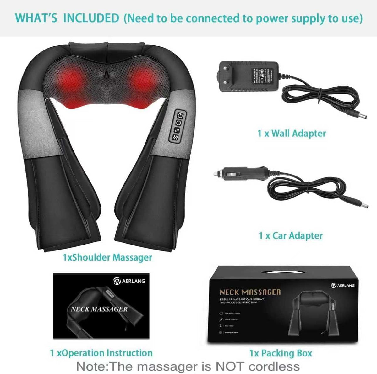 Shiatsu Back and Neck Massager, Back Massager Deep Tissue Kneading Neck and Shoulder Massage with Heat, Electric Massage Pillow Fathers Day Gift Ideas from Daughter Son(Not Cordless)