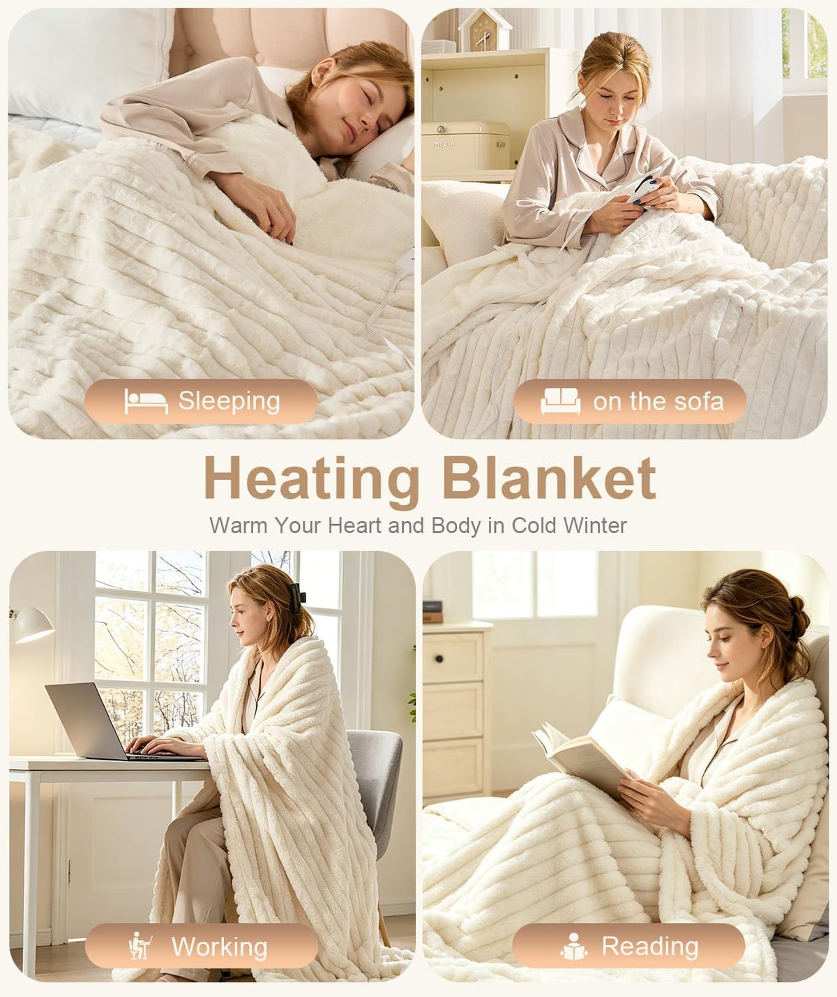 Electric Throw Blanket 50"X60",6 Heat Levels 1-4H Auto Off,Cozy,Milky White