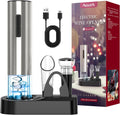 Electric Wine Opener,Rechargeable Automatic Wine Opener Corkscrew Opener Set with Wine Stopper, Foil Cutter, Wine Aerator,Storage Base & USB-C Cable Gifts for Wine Lovers