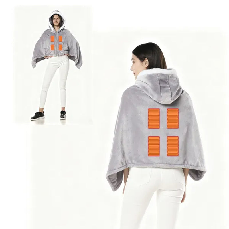 Wearable Heated Throw Blanket Double-Sided Flannel Portable Electric Heating Hoodie for Women Men Machine Washable 3 Heating Levels Battery Operated