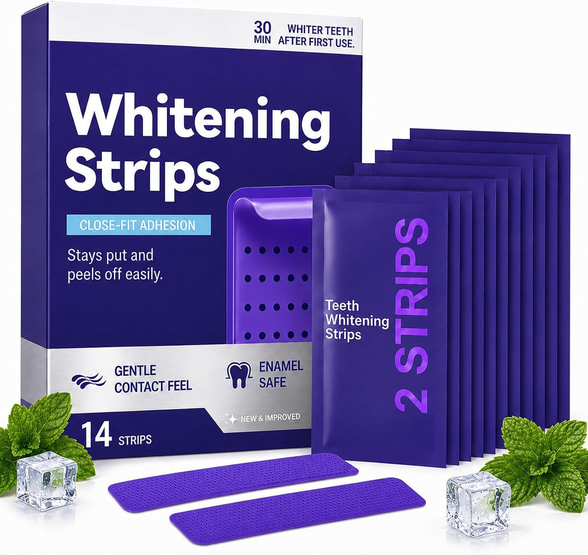 Dent Teeth Whitening Strips, Purple Teeth Whitening Strips, 14 Count Kit