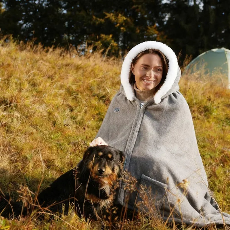 Wearable Heated Throw Blanket Double-Sided Flannel Portable Electric Heating Hoodie for Women Men Machine Washable 3 Heating Levels Battery Operated